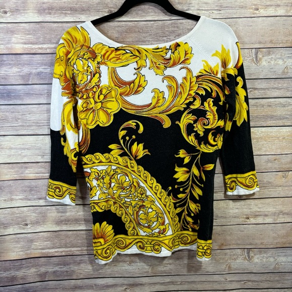 Cache Vintage Black White Gold Print Pullover Sweater Small - Picture 6 of 6